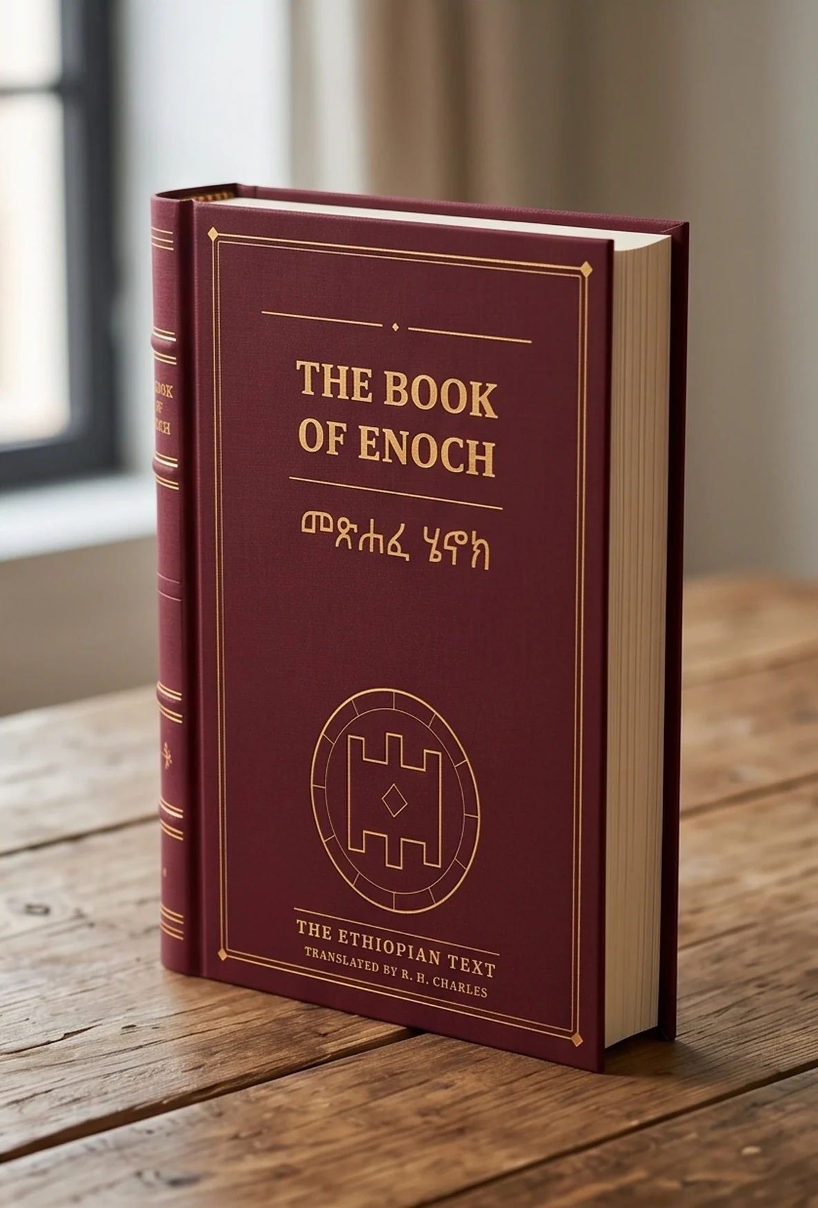 The Book of Enoch — gold-foiled burgundy cloth hardcover, three-quarter view